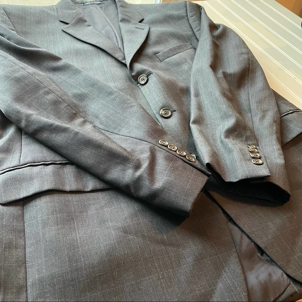 Ralph Lauren Suit Jacket Vest Blazer 2pc Sport Coat Navy Blue Size 43R Plaid
